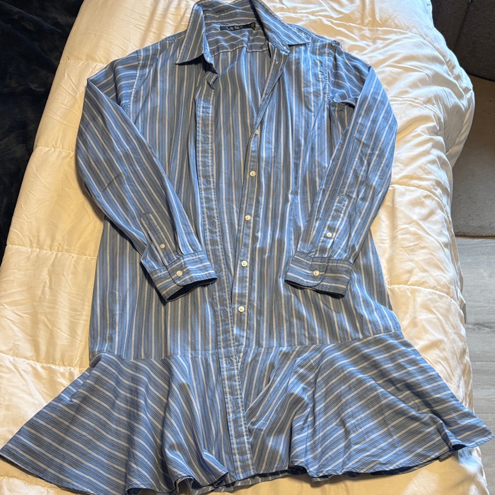 Lauren Ralph Lauren Blue Striped Long Sleeve Dress